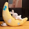 Lune avec Lapin en Peluche Coussin Kawaii Lune Peluche Jouet Enfants Chambre décoration Cadeaux 30cm 1
