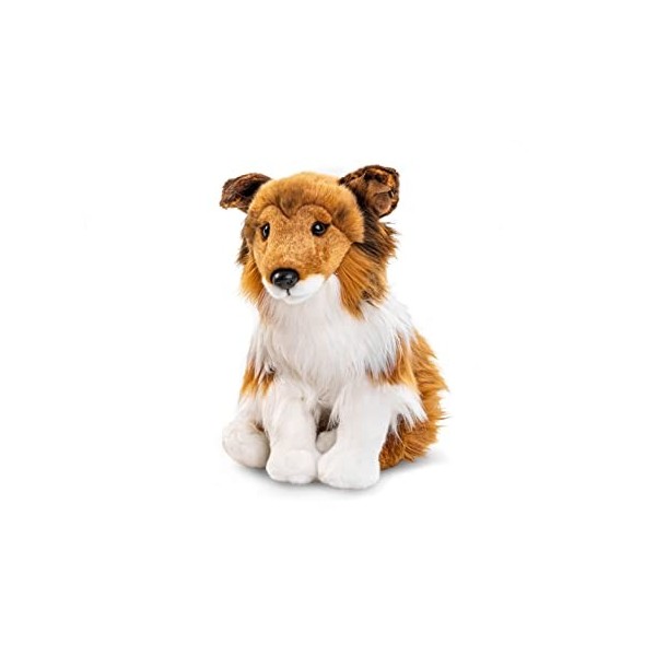 Uni-Toys Collie à Poils Longs, Assis - Visage Blanc/Marron - 27 cm Hauteur - Chien en Peluche, Collie, Animal de Compagnie 