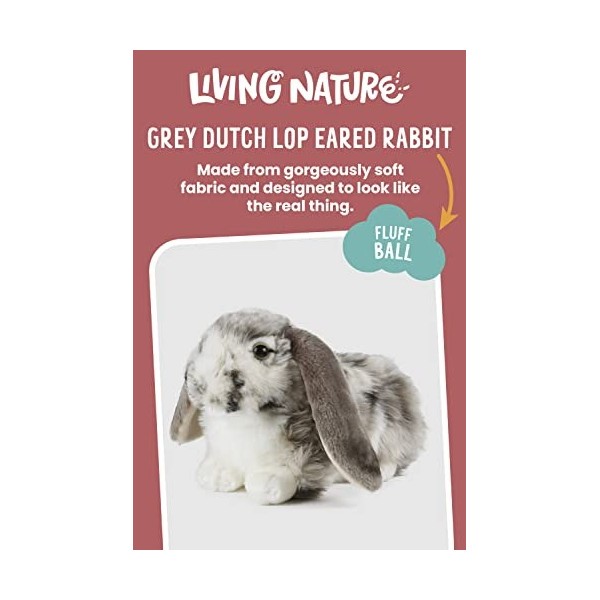 Living Nature Lapin Hollandais Gris à Oreilles Tombantes, Lapin en Peluche Doux et Réaliste, Peluche Écologique Naturli, 26cm