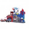 Dickie Toys Garage de Pompiers et de Police avec 2 Voitures Jouets avec Ascenseur, lumière Bleue, sirène, Fonction Pompier, p