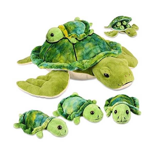 Tortue en Peluche 12 Pouces avec 4 Pièces Petites Tortues en Peluche Tortue de Mer en Peluche Douce Jouets dAnimal en Peluch