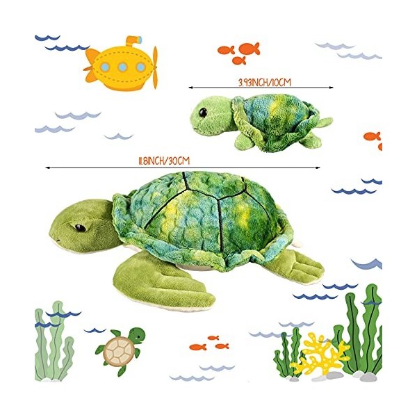 Tortue en Peluche 12 Pouces avec 4 Pièces Petites Tortues en Peluche Tortue de Mer en Peluche Douce Jouets dAnimal en Peluch