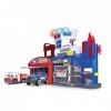 Dickie Toys Garage de Pompiers et de Police avec 2 Voitures Jouets avec Ascenseur, lumière Bleue, sirène, Fonction Pompier, p