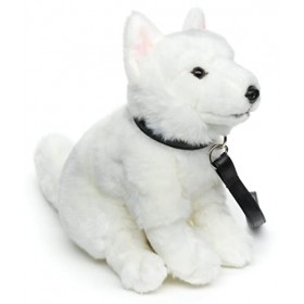 Uni-Toys - Chiot Berger Suisse Blanc Assis avec Laisse - 26 cm Hauteur - Peluche Chien Berger Blanc Suisse - Peluche, Dou
