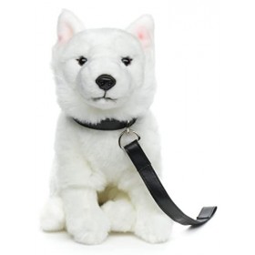 Uni-Toys - Chiot Berger Suisse Blanc Assis avec Laisse - 26 cm Hauteur - Peluche Chien Berger Blanc Suisse - Peluche, Dou