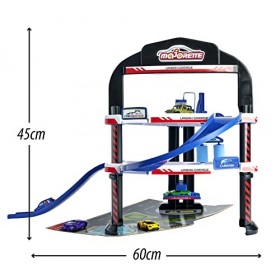 Majorette Urban Garage - Garage de stationnement avec 5 Voitures en métal, Grand Parking à 3 Niveaux, Station-Service, Atelie