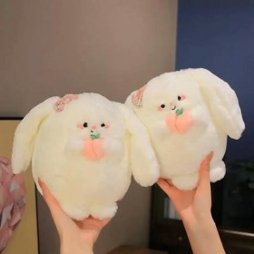 Mignon Pêche Lapin Peluche Jouet Rond Lapin en Peluche Poupée Doux Animal Coussin Kawaii Cadeau D’Anniversaire 19cm 1