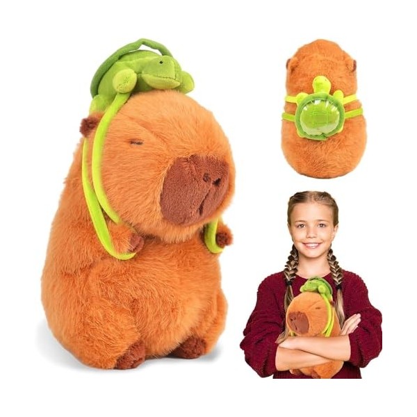 SAYEYBU Peluche Capybara avec Tortue,Mignon Rongeur Capybara,Oreiller en Peluche Capybara Réaliste,Poupée Capybara Tortue,Jou