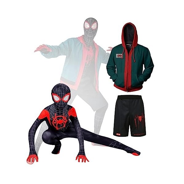 SUAIIOLK Miles Morales Costume pour enfants ou adultes, costume pour Halloween, carnaval, cosplay 170 à 180 cm, rouge 