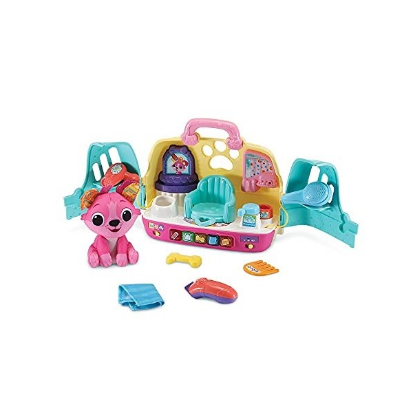 VTech - Titou et Son Salon De Toilettage Interactif, Chien Peluche – 18 Mois/4 ans- Version FR