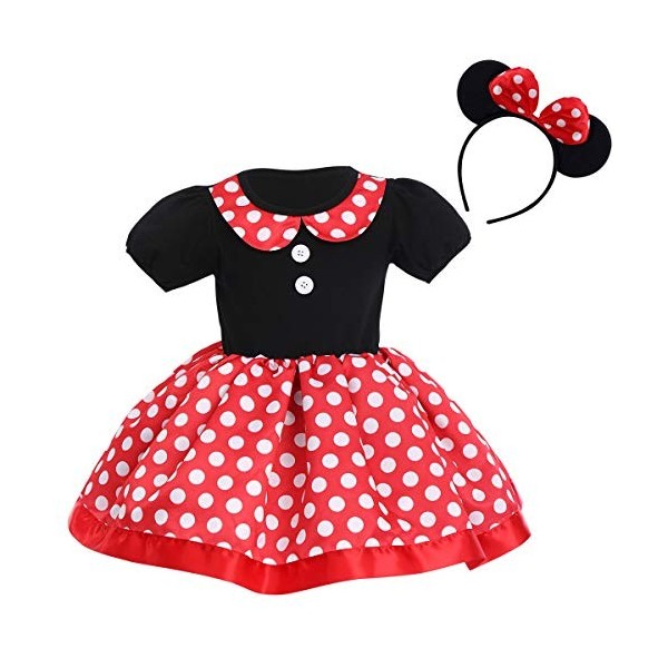 Robe Minnie pour Enfant Bébé Fille Polka Dot Tutu+Mouse Oreille Bandeau Danniversaire Fête Déguisement Cosplay Costume De No
