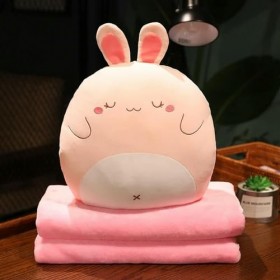 EacTEL Mignon Chat Oreiller Lapin en Peluche Animal en Peluche Dinosaure Kawaii Shiba Inu Doux Sieste Oreiller avec Couvertur
