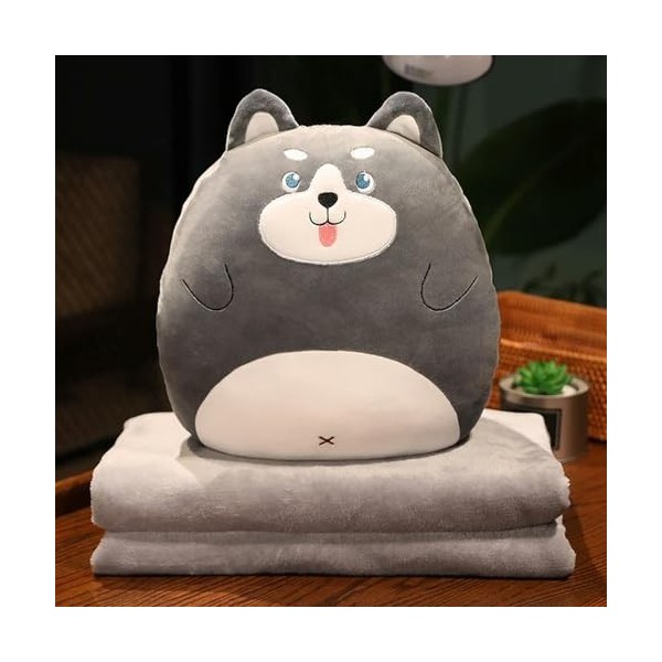 EacTEL Mignon Chat Oreiller Lapin en Peluche Animal en Peluche Dinosaure Kawaii Shiba Inu Doux Sieste Oreiller avec Couvertur