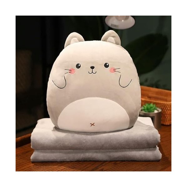 EacTEL Mignon Chat Oreiller Lapin en Peluche Animal en Peluche Dinosaure Kawaii Shiba Inu Doux Sieste Oreiller avec Couvertur