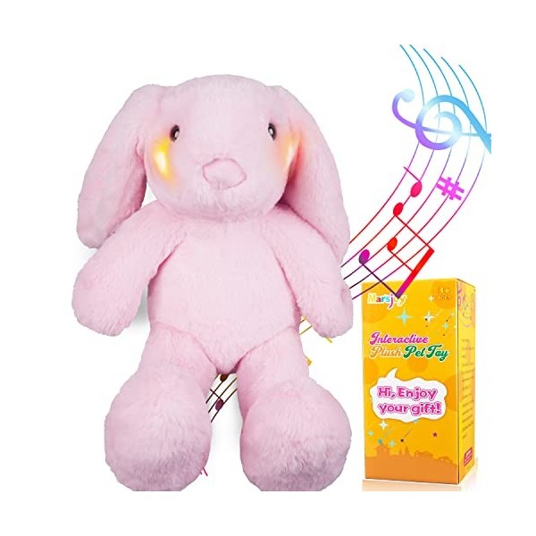 Marsjoy Jouet lapin de Pâques rose en peluche pour filles, garçons et bébés - Super doux avec longues oreilles - Chantant - L