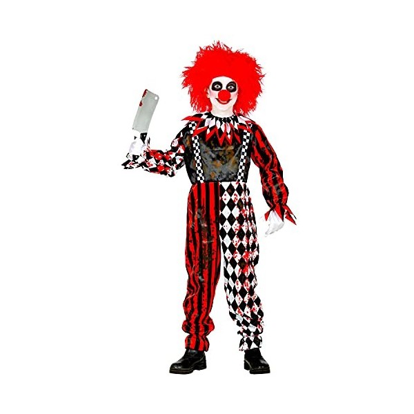 Widmann - Costume de clown pour enfant, combinaison avec col, sang sang, carreaux, rayures, horreur, psycho, tueur, déguiseme