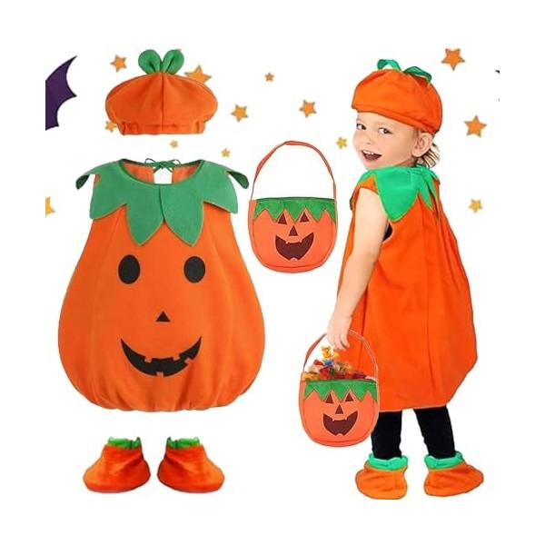 NHYDZSZ Costume de Citrouille pour Enfant, Déguisement Citrouille bébé Déguisement Halloween Citrouille avec Chapeau Vêtement