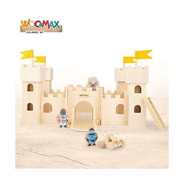 WOOMAX 49372-Woomax-château Bois 47 x 31 x 27 cm + 3 A, 49372, Multicolore, Normal