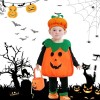 WELLXUNK Costume de Citrouille pour Enfants pour Halloween, Orange Citrouille Costum avec Chapeau et Sac Bonbons Citrouille, 