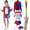 QCCOSER Costume de cosplay dHalloween pour enfants et adultes, rouge et bleu, avec gants, veste, t-shirt, short pour Hallowe