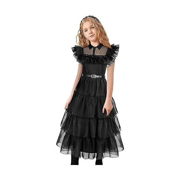 Mercredi Addams Costume pour enfants Mercredi Addams-Family Thing Déguisement, Mercredi Addams Robe Kids World Book Day Girls