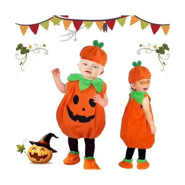 SFSSHUI 3 Pièce Costume De Citrouille Pour Enfants Pour Halloween,Costume Citrouille Bebe Déguisement Avec Chapeau Citrouille