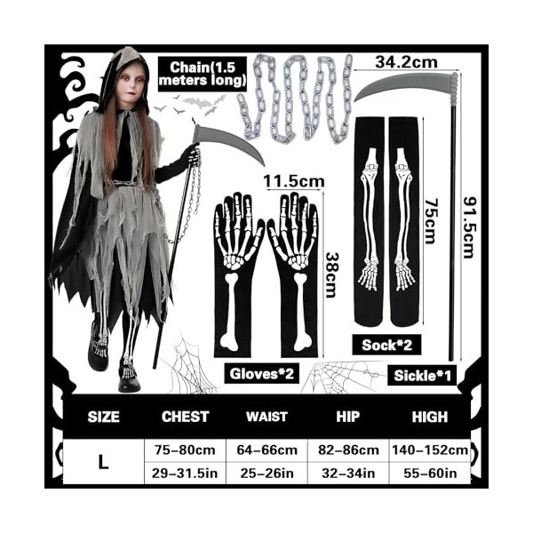 NCKIHRKK 6PCS Deguisement Faucheur pour Enfant, Halloween Faucheuse Costume dHalloween Universel Garçon Fille, Costume Screa