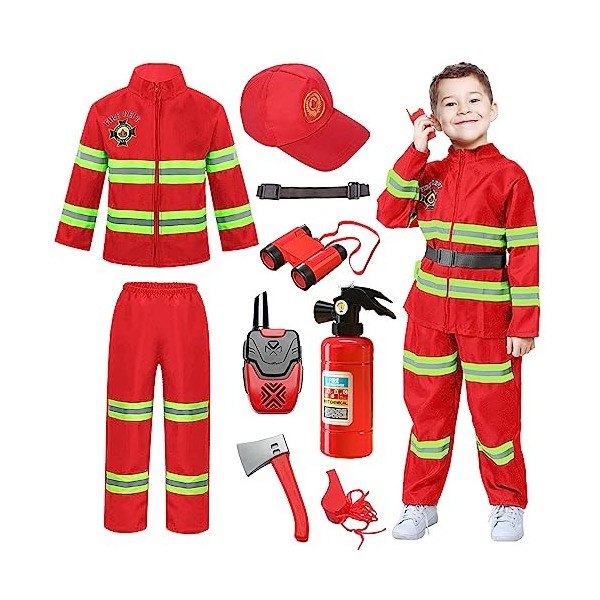 Cnexmin Deguisement pompier Costume de Pompier pour Enfants avec Pompier  Jouet pour Halloween Carnaval Enfant Jeu de rôle Cad