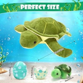 6 Pièces Set de Tortue en Peluche 12 Pouces Maman Tortue de Mer en Peluche avec 3 Petites Tortues et 2 Oeufs de Tortue en Pel