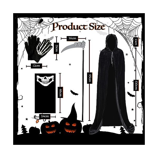 JOYUE Déguisement Faucheuse Enfants Halloween Cape à Capuche Noire, Enfants Robe Faucheuse Costume de Faucheuse Halloween Dég