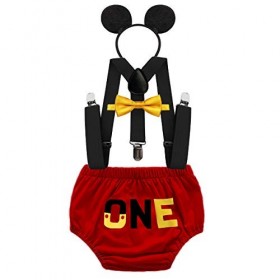 MYRISAM Bébé Tenues de Premier Anniversaire de Mickey Cake Smash Photo Prop Noeud Papillon Bretelles ONE Bloomers Bandeau do