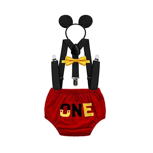 MYRISAM Bébé Tenues de Premier Anniversaire de Mickey Cake Smash Photo Prop Noeud Papillon Bretelles ONE Bloomers Bandeau do