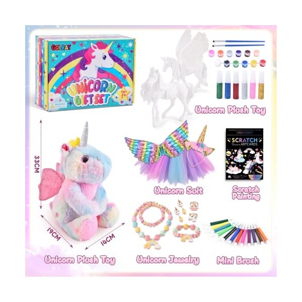 Tacobear Peluche Licorne Cadeau pour Fille 4 5 6 7 8 Ans Peluche Licorne & Costume & Bijoux & Marqueurs & Kit de Peinture, Li