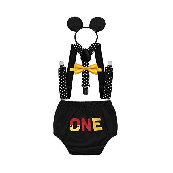 MYRISAM Bébé Tenues de Premier Anniversaire de Mickey Cake Smash Photo Prop Noeud Papillon Bretelles ONE Bloomers Bandeau do