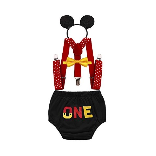 MYRISAM Bébé Tenues de Premier Anniversaire de Mickey Cake Smash Photo Prop Noeud Papillon Bretelles ONE Bloomers Bandeau do