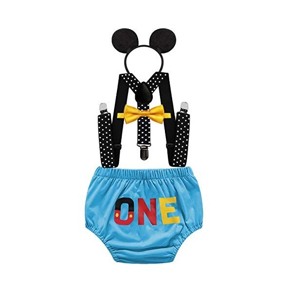 MYRISAM Bébé Tenues de Premier Anniversaire de Mickey Cake Smash Photo Prop Noeud Papillon Bretelles ONE Bloomers Bandeau do