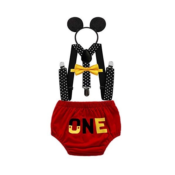 MYRISAM Bébé Tenues de Premier Anniversaire de Mickey Cake Smash Photo Prop Noeud Papillon Bretelles ONE Bloomers Bandeau do