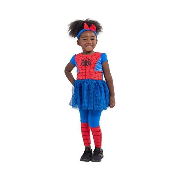 Marvel Spiderman Toddler Girls Costume Dress, Leggings and Headband Set 3T 