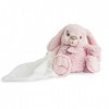 BABY NAT - Peluche Lapin avec Doudou Mouchoir - 15 cm - Guimauve Rose - Idée Cadeau Naissance - BN0218