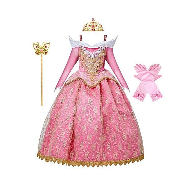 MYRISAM Fille Déguisement d’Aurore La Belle au Bois Dormant Cosplay Costume Princesse Conte de Fée Dégradés Robe Carnaval Hal