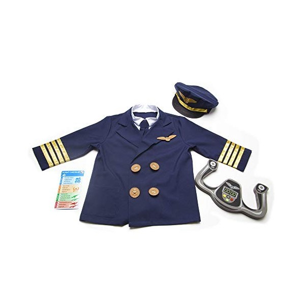 Melissa & Doug Déguisement Pilote, Costume pour filles et garçons avec accessoires,Jeu de rôle, Jouet créatif, Cadeau pour en