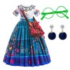 Encanto Filles Mirabel Costume Robe avec Sac pour Cartoon Cosplay Princesse Halloween Dress Up