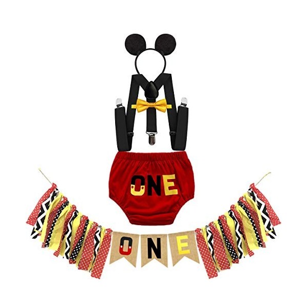 MYRISAM Déguisement de Mickey pour 1er Anniversaire Bébé Cake Smash Photo Prop Carnaval Halloween Costume Bloomers Noeud Papi