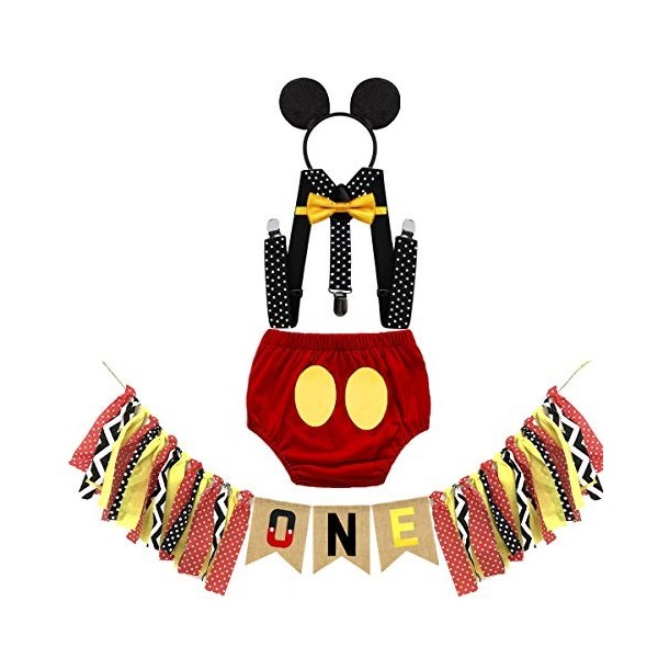 MYRISAM Déguisement de Mickey pour 1er Anniversaire Bébé Cake Smash Photo Prop Carnaval Halloween Costume Bloomers Noeud Papi