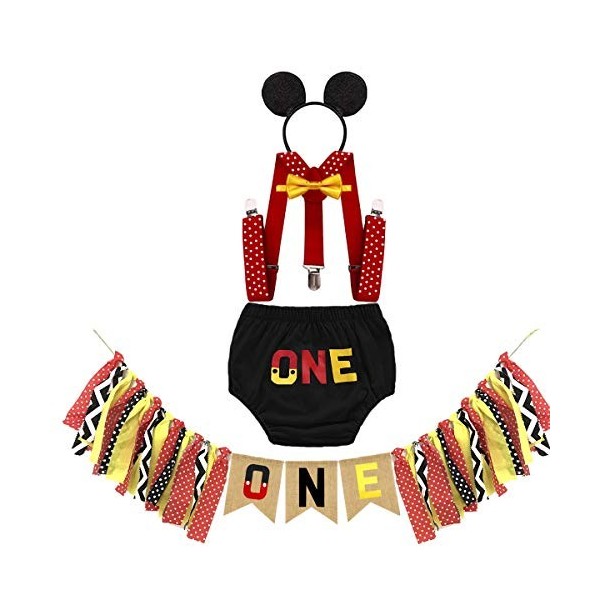 MYRISAM Déguisement de Mickey pour 1er Anniversaire Bébé Cake Smash Photo Prop Carnaval Halloween Costume Bloomers Noeud Papi