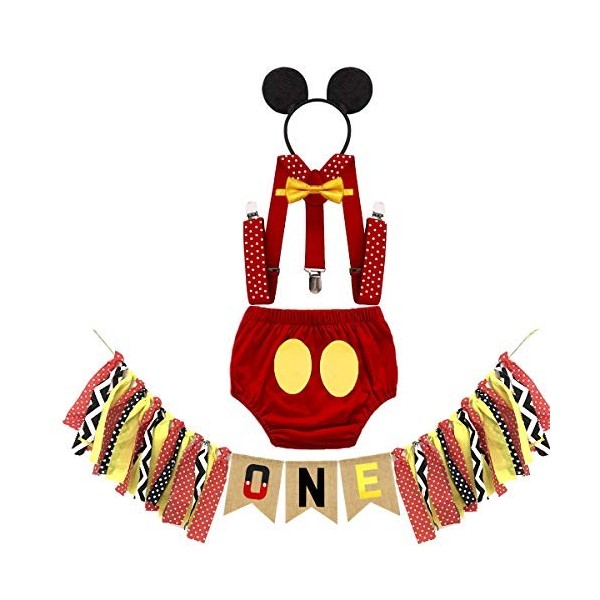 MYRISAM Déguisement de Mickey pour 1er Anniversaire Bébé Cake Smash Photo Prop Carnaval Halloween Costume Bloomers Noeud Papi