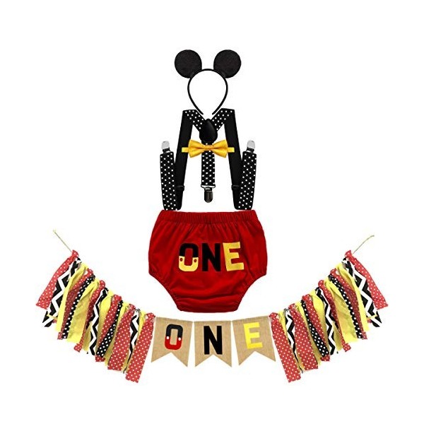 MYRISAM Déguisement de Mickey pour 1er Anniversaire Bébé Cake Smash Photo Prop Carnaval Halloween Costume Bloomers Noeud Papi