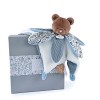 Doudou et Compagnie - Bohaime - Doudou pétale Ours- Bleu - 27cm - Cadeau Naissance - Jolie boîte Cadeau - DC4023