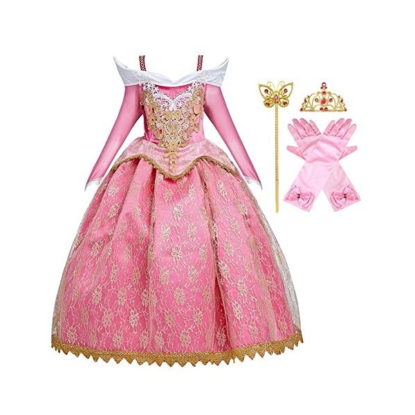 FMYFWY Costume de Carnaval Filles Princesse Robe de Aurora La Belle au Bois Dormant Déguisements Cosplay Halloween Noël Fête 