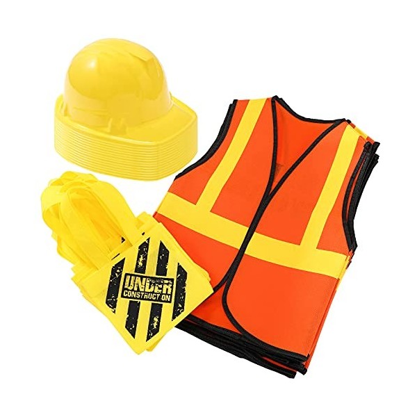 Costume de construction 36 pièces comprenant 12 sacs fourre-tout, 12 gilets et 12 chapeaux de construction pour fête dannive